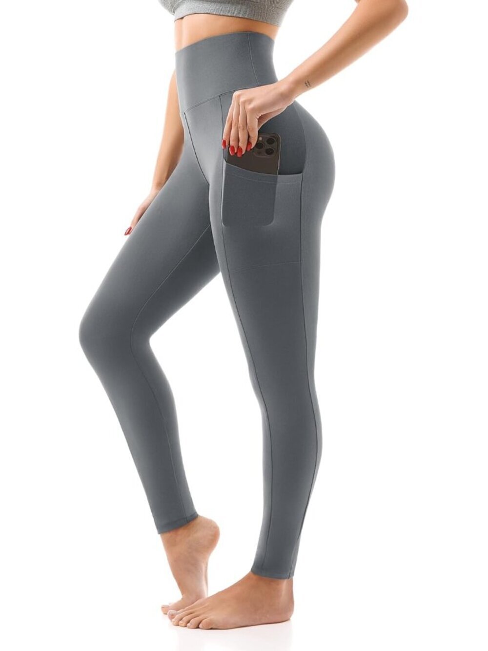 🆕Women's Grey Full Length Buttery Soft Stretchy Pull On High Waisted Leggings